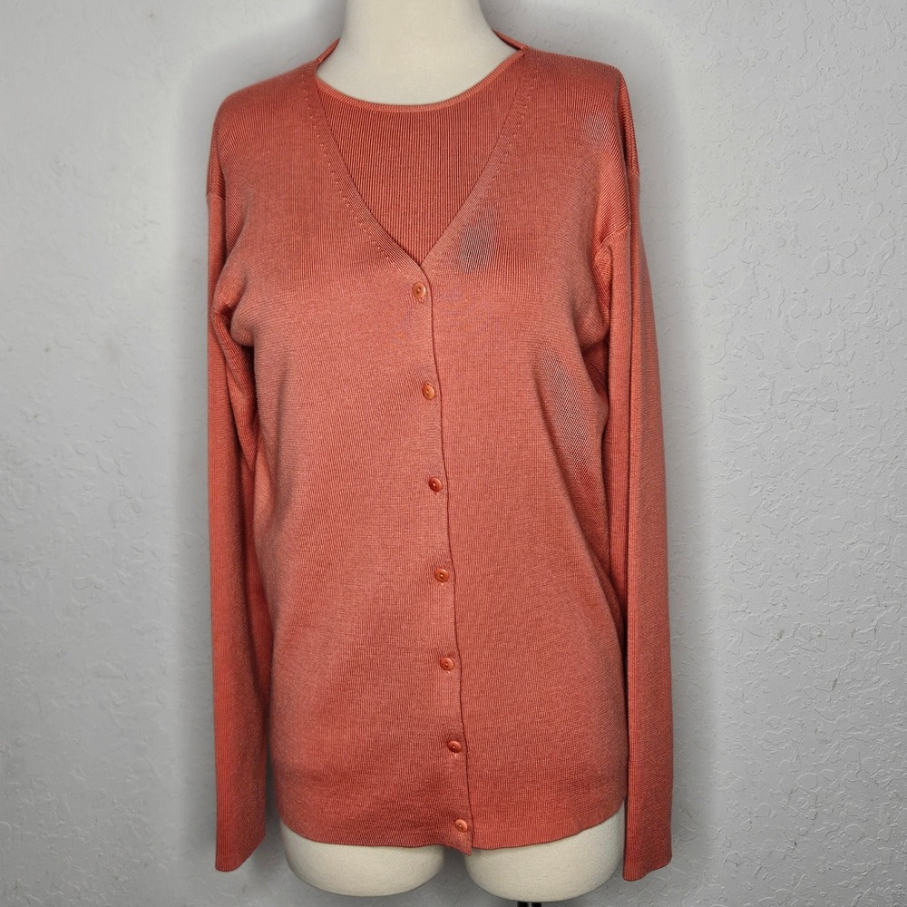 VTG Linda Allard Ellen Tracy Coral Ribbed Wool Silk Blend Knit Sweater Top M